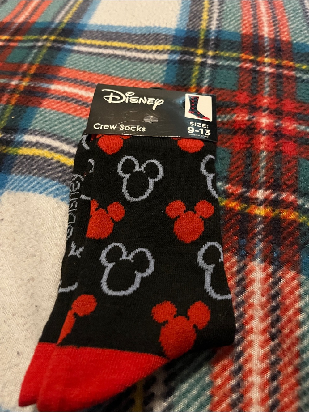Disney Black Socks with Red & Gray Mickey Head Pattern
